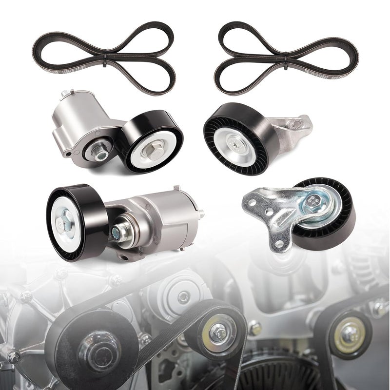 loosoo 38314 38315 Belt Drive Tensioner,Idler Pulleys,Serpentine Drive Belt Fit for VW/Volkswagen Golf 2010-2014 2.5L/Jetta 2006-2010 2.5L/Rabbit 2006-2009 2.5L,Replace K050418 K050364 07K903315G - Image 1